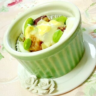 リメイク❤ゆで卵と枝豆と薩摩芋のカレーチーズ焼き❤